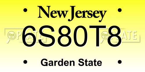 6S80T8 New Jersey License Plate