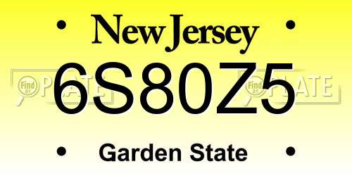 6S80Z5 New Jersey License Plate
