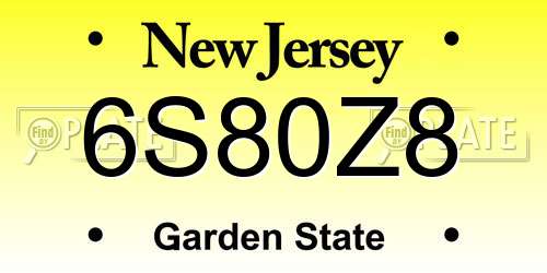 6S80Z8 New Jersey License Plate