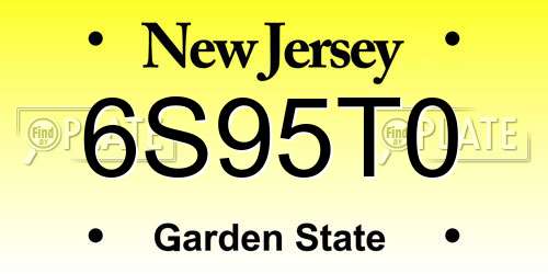 6S95T0 New Jersey License Plate
