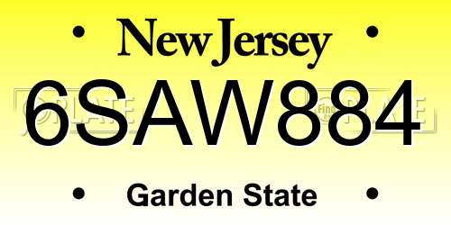6SAW884 New Jersey License Plate