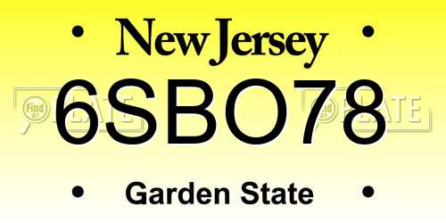 6SBO78 New Jersey License Plate