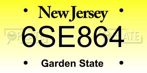 6SE864 New Jersey License Plate