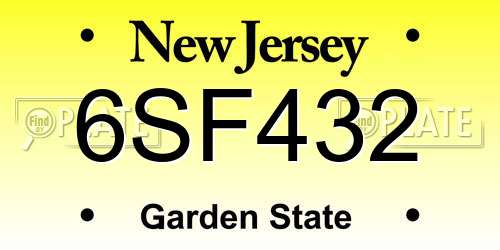 6SF432 New Jersey License Plate