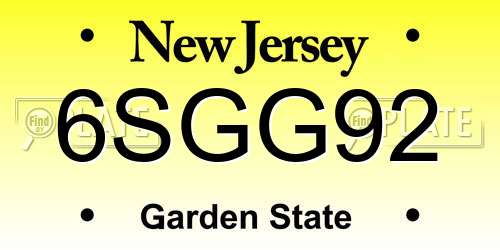 6SGG92 New Jersey License Plate