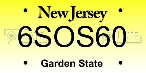 6SOS60 New Jersey License Plate