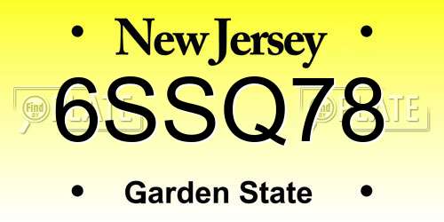 6SSQ78 New Jersey License Plate