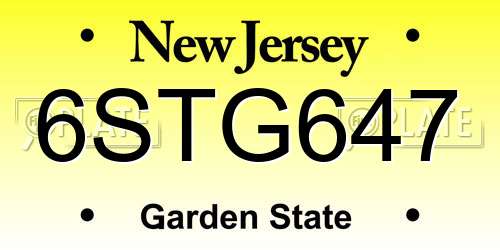 6STG647 New Jersey License Plate
