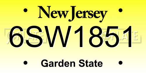 6SW1851 New Jersey License Plate