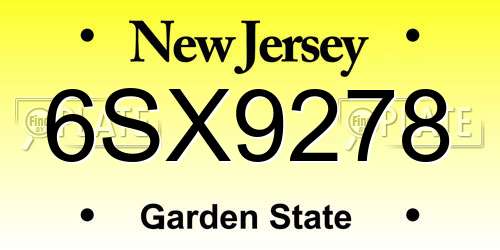 6SX9278 New Jersey License Plate