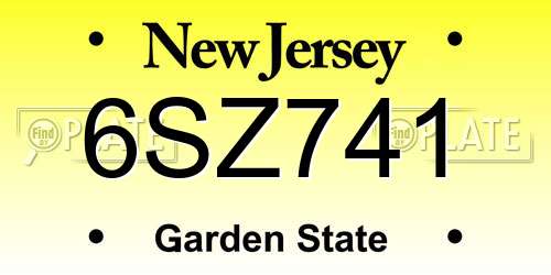 6SZ741 New Jersey License Plate