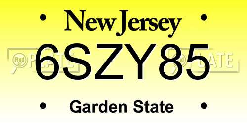 6SZY85 New Jersey License Plate