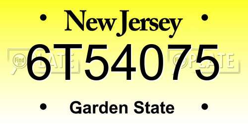 6T54075 New Jersey License Plate