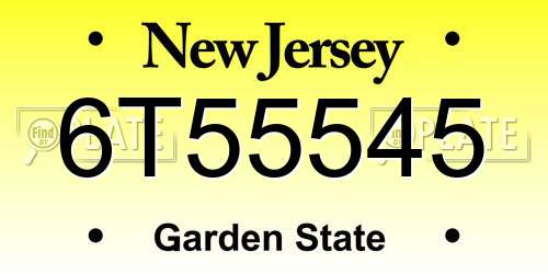 6T55545 New Jersey License Plate