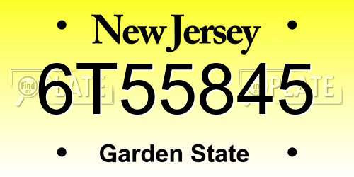 6T55845 New Jersey License Plate