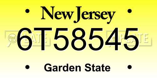 6T58545 New Jersey License Plate