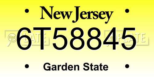 6T58845 New Jersey License Plate
