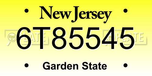 6T85545 New Jersey License Plate