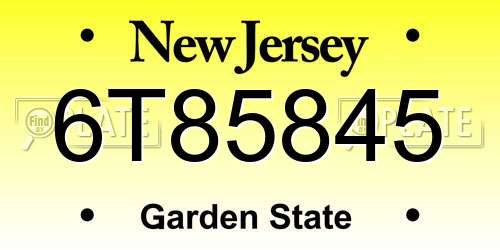 6T85845 New Jersey License Plate