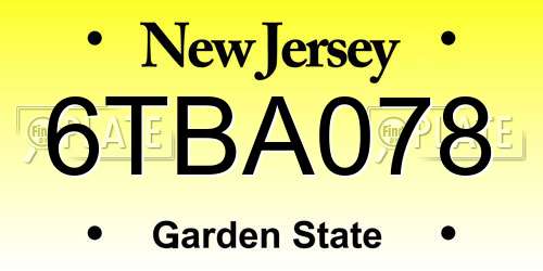 6TBA078 New Jersey License Plate