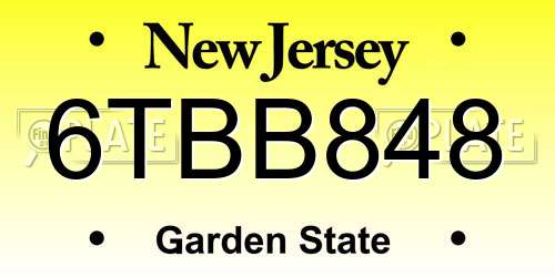 6TBB848 New Jersey License Plate