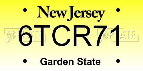 6TCR71 New Jersey License Plate