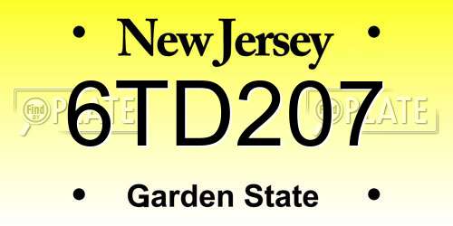 6TD207 New Jersey License Plate