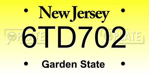 6TD702 New Jersey License Plate