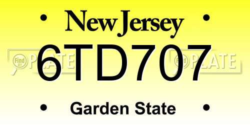 6TD707 New Jersey License Plate