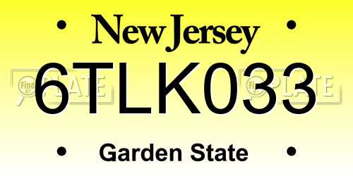 6TLK033 New Jersey License Plate