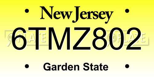 6TMZ802 New Jersey License Plate