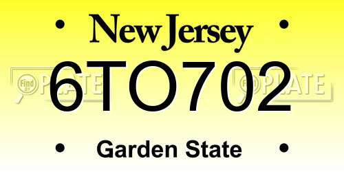 6TO702 New Jersey License Plate