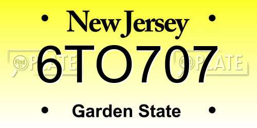 6TO707 New Jersey License Plate