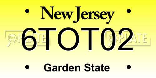 6TOT02 New Jersey License Plate