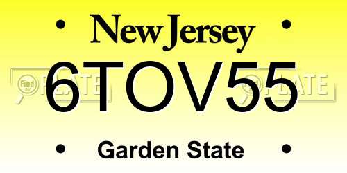 6TOV55 New Jersey License Plate