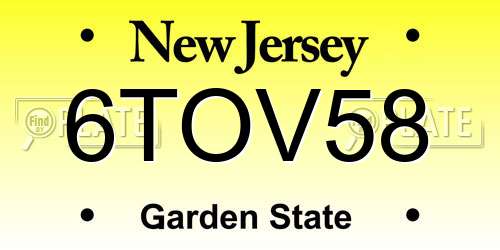 6TOV58 New Jersey License Plate