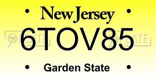 6TOV85 New Jersey License Plate
