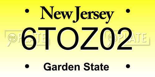 6TOZ02 New Jersey License Plate
