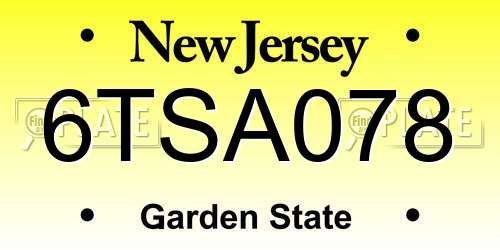6TSA078 New Jersey License Plate