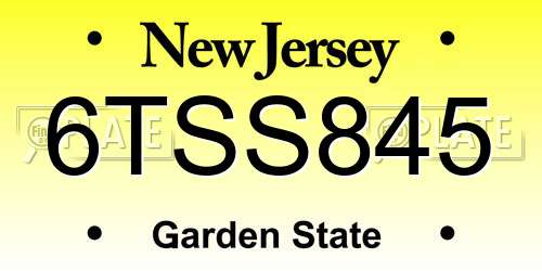 6TSS845 New Jersey License Plate