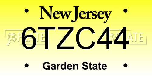 6TZC44 New Jersey License Plate
