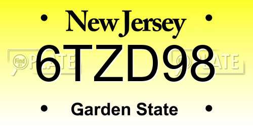 6TZD98 New Jersey License Plate
