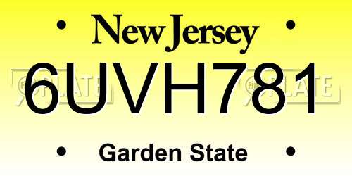 6UVH781 New Jersey License Plate