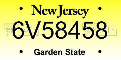 6V58458 New Jersey License Plate