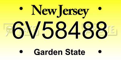 6V58488 New Jersey License Plate