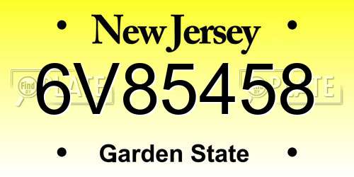 6V85458 New Jersey License Plate