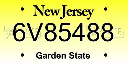 6V85488 New Jersey License Plate