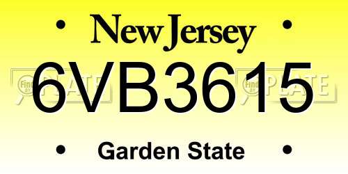 6VB3615 New Jersey License Plate