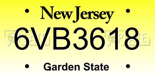 6VB3618 New Jersey License Plate