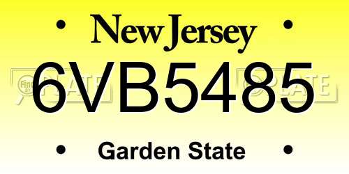 6VB5485 New Jersey License Plate